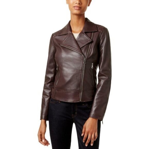 Marc New York by Andrew Marc Leather Moto Burgandy Jacket M - Picture 1 of 2